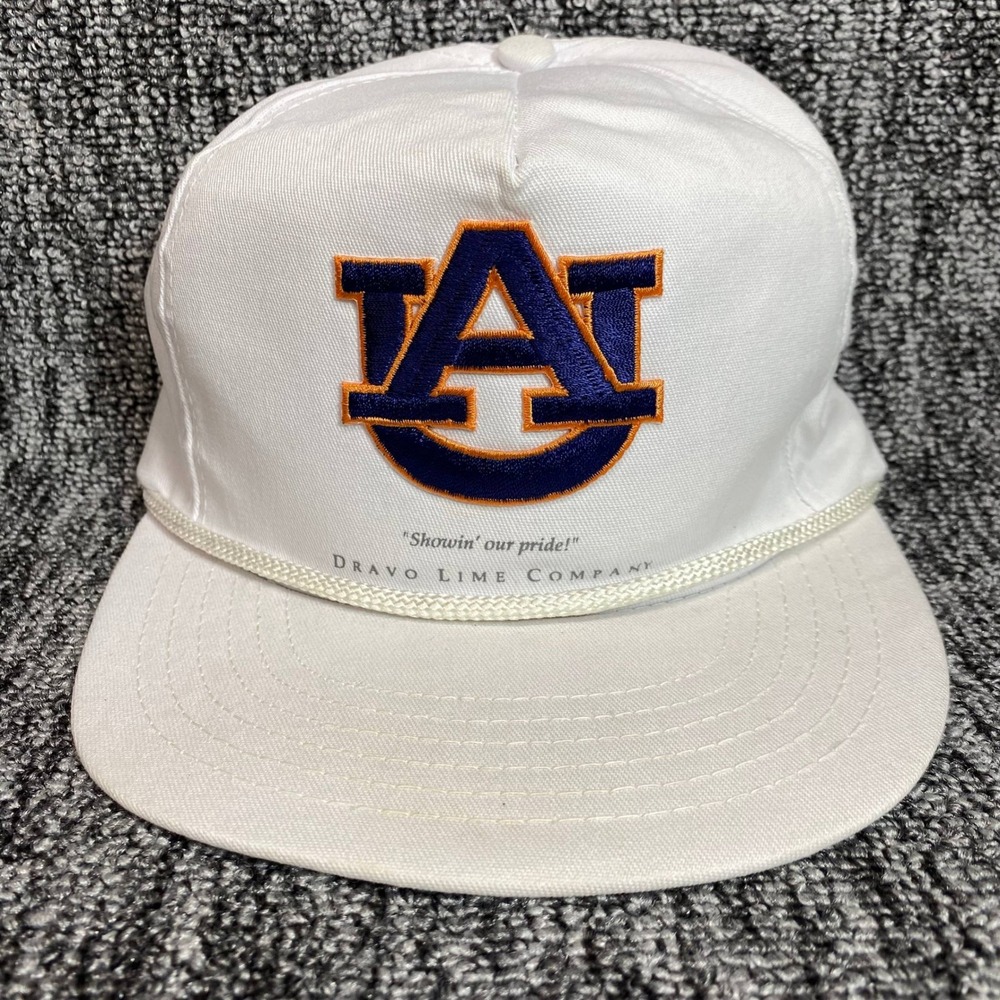 Vtg Auburn Tigers Snapback Hat USA‎ Made White Rope Cap Dravo NCAA SEC College